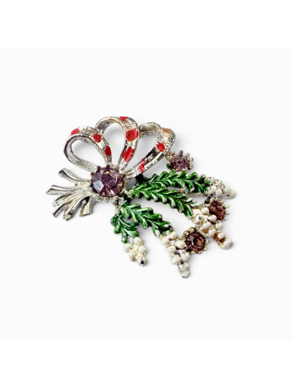 Vintage Exquisite Heather Brooch Scottish Purple Rhinestone Enamel Floral Pin